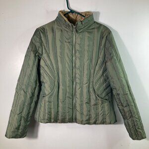 Anne Klein Reversible Down Puffer Jacket Green M Nylon Polyester Down